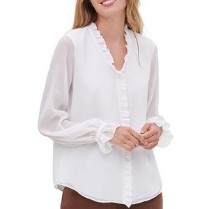 NWT Tommy Hilfiger Sheer White Ruffle Blouse